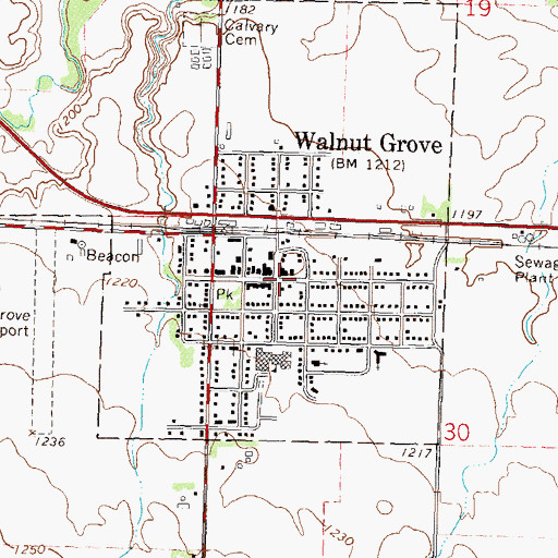 Topographic Map of Walnut Grove Post Office, MN