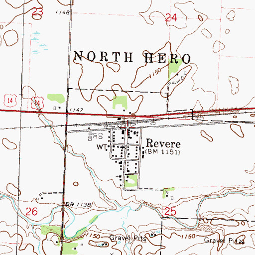 Topographic Map of Revere Post Office, MN
