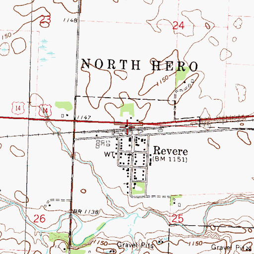 Topographic Map of Revere, MN