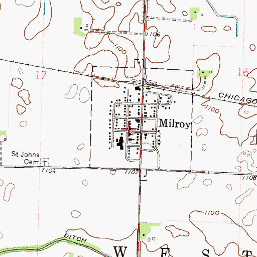 Topographic Map of Milroy Lutheran Church, MN