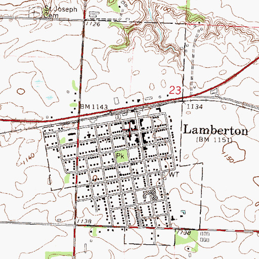 Topographic Map of Lamberton Police Department, MN