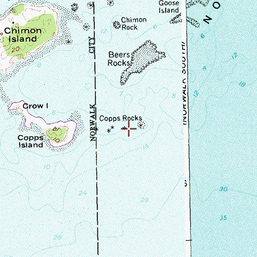 Topographic Map of Copps Rocks, CT