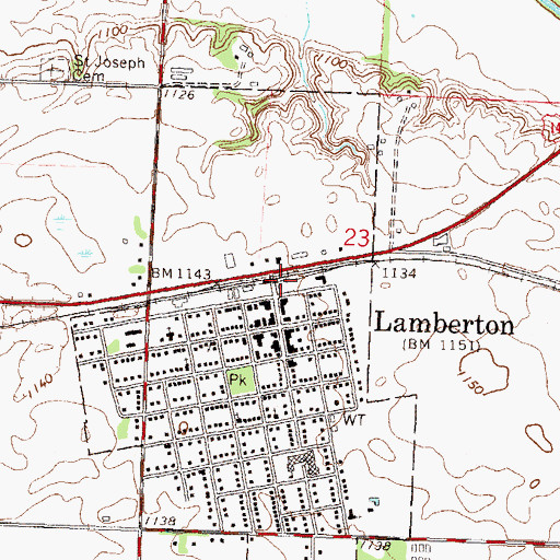 Topographic Map of Lamberton, MN