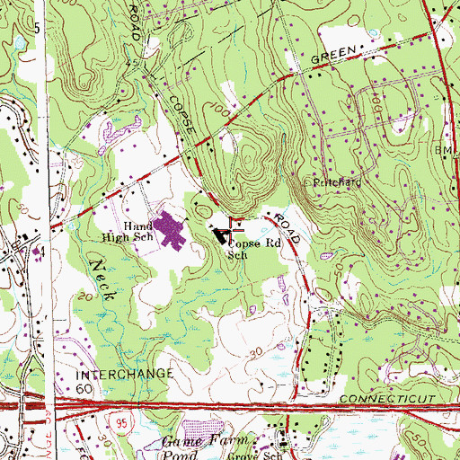 Topographic Map of J Milton Jeffrey School, CT