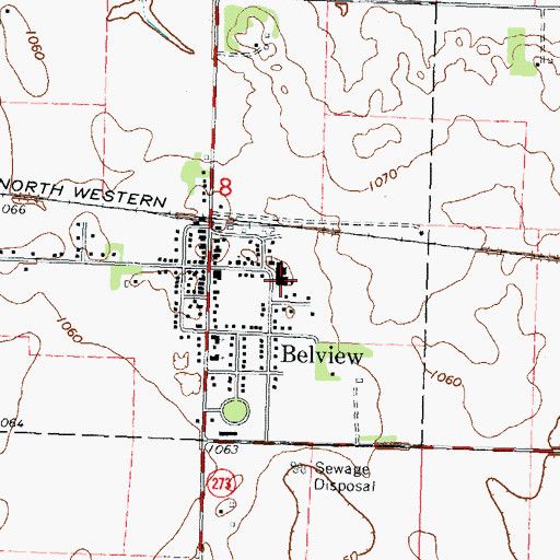 Topographic Map of Belview Elementary School, MN