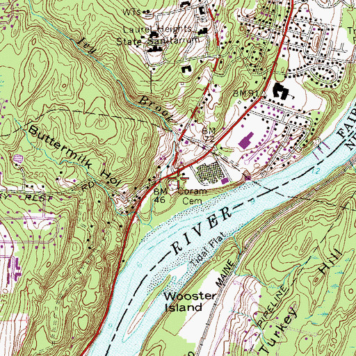 Topographic Map of Coram Cemetery, CT