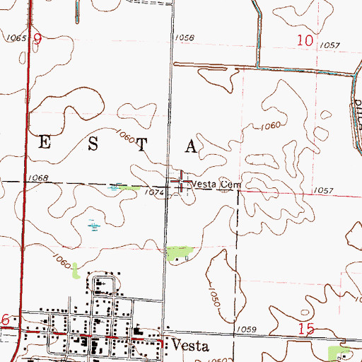 Topographic Map of Vesta Cemetery, MN