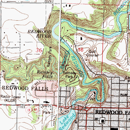 Topographic Map of Geology of the Redwood Falls Region Historical Marker, MN