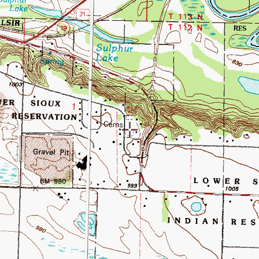 Topographic Map of Lower Sioux Community Cemetery, MN