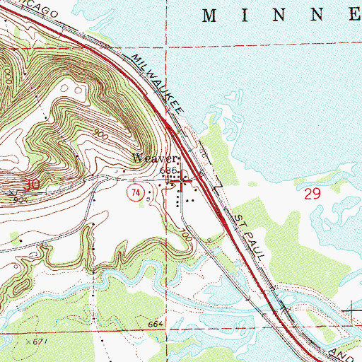 Topographic Map of Weaver Post Office (historical), MN