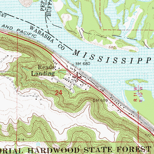 Topographic Map of Reads Landing Post Office, MN