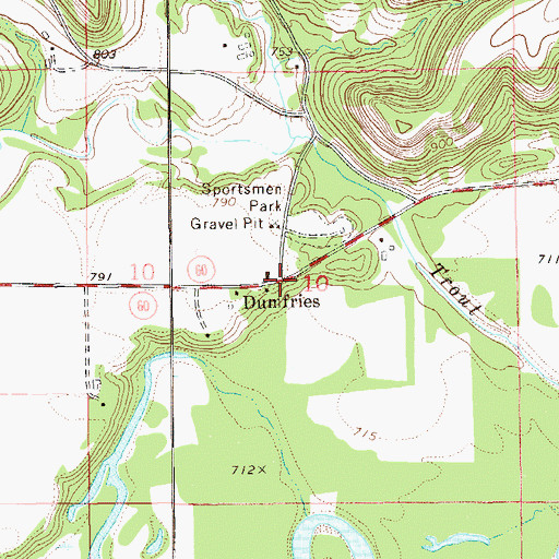 Topographic Map of Dumfries Post Office (historical), MN