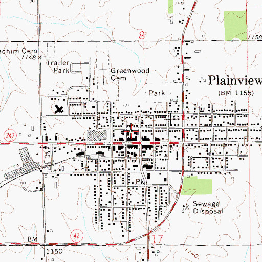 Topographic Map of Plainview Public Library, MN
