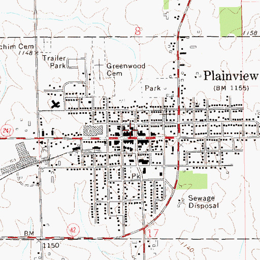 Topographic Map of Plainview Post Office, MN
