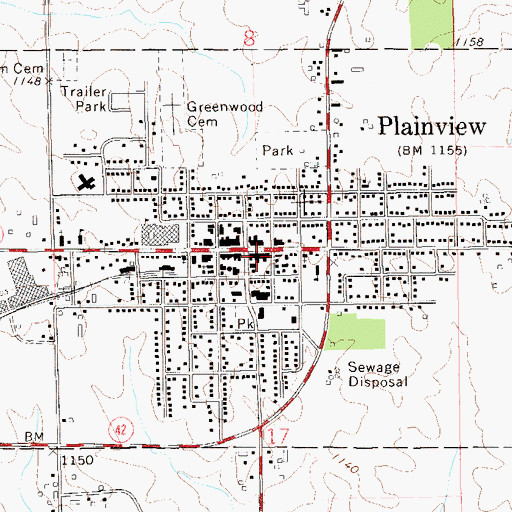 Topographic Map of Plainview City Hall, MN