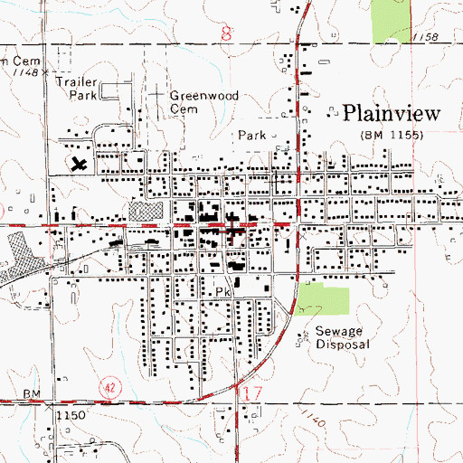Topographic Map of Plainview Police Department, MN