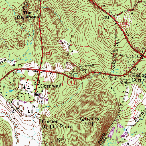 Topographic Map of Cornwall Cemetery, CT