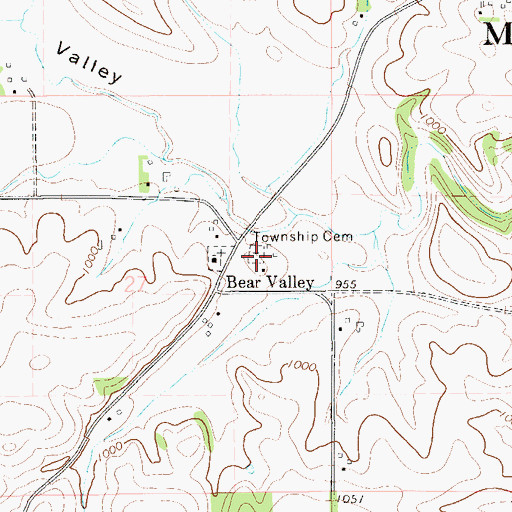 Topographic Map of Bear Valley Cemetery, MN