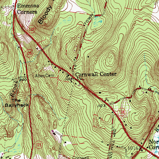 Topographic Map of Cornwall Center, CT