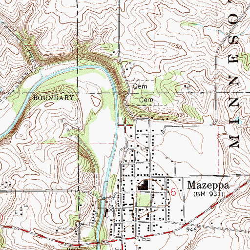 Topographic Map of Mazeppa (historical), MN