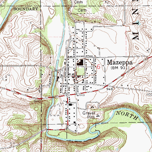 Topographic Map of Mazeppa Post Office, MN