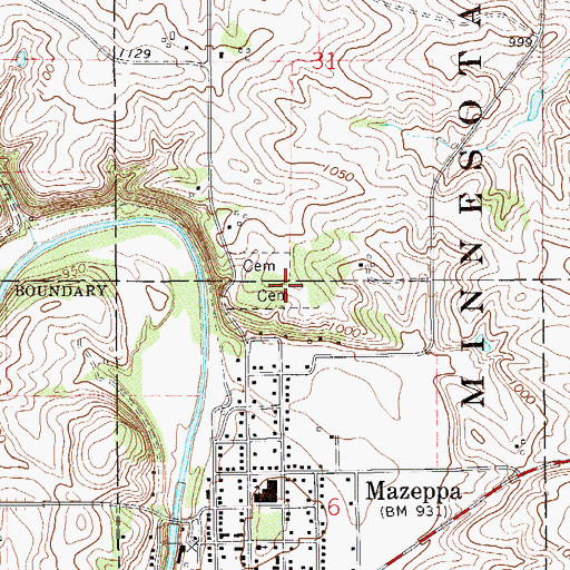 Topographic Map of Mazeppa Cemetery, MN