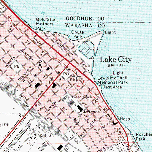 Topographic Map of Lake City Police Department, MN