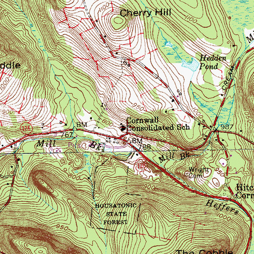 Topographic Map of Cornwall Consolidated Elementary School, CT