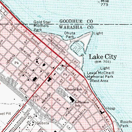 Topographic Map of Lake City Public Library, MN