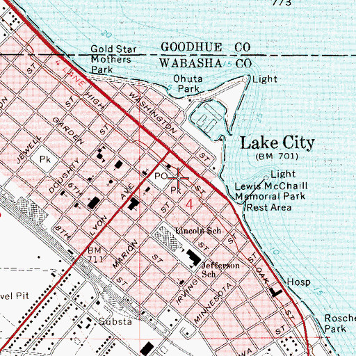 Topographic Map of Lake City City Hall, MN