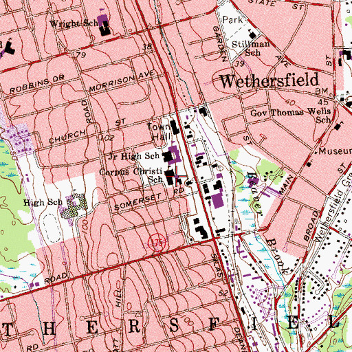 Topographic Map of Corpus Christi School, CT