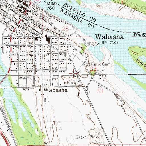Topographic Map of Wabasha City Hall, MN