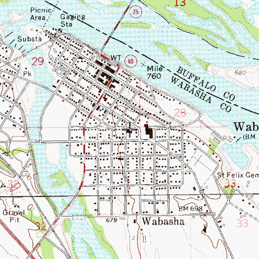 Topographic Map of Wabasha County Courthouse, MN