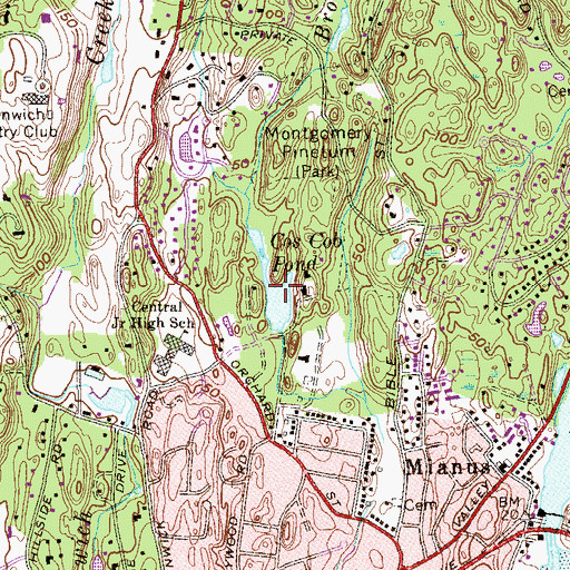 Topographic Map of Cos Cob Pond, CT