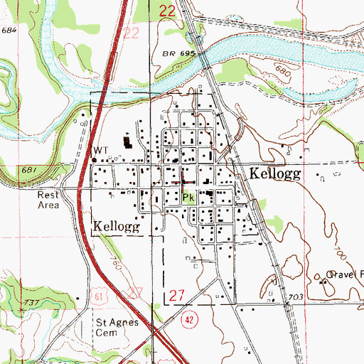 Topographic Map of Kellogg United Methodist Church, MN