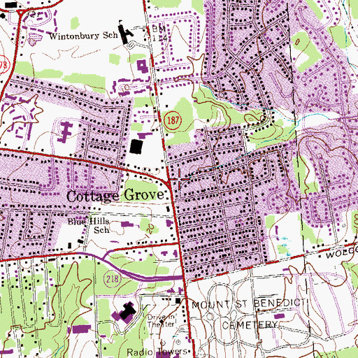 Topographic Map of Cottage Grove, CT