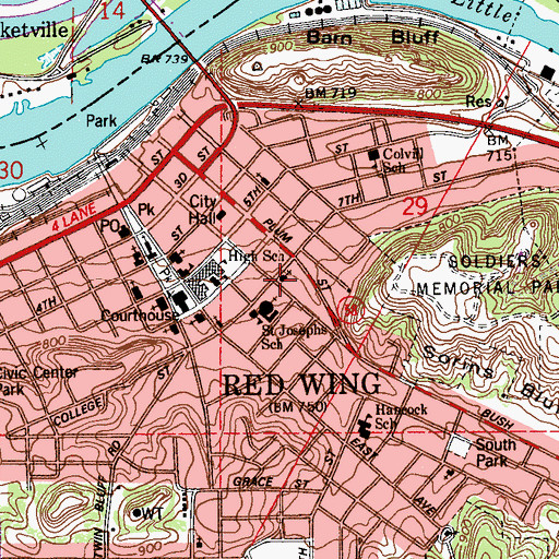 Topographic Map of Red Wing Foursquare Church, MN
