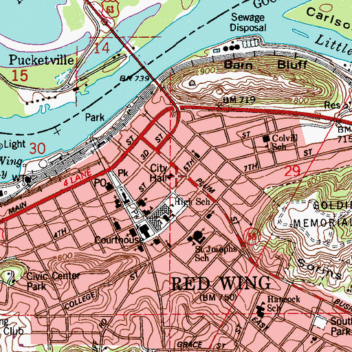Topographic Map of Red Wing Fire Department, MN