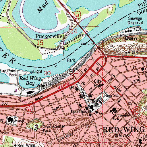 Topographic Map of Red Wing, MN