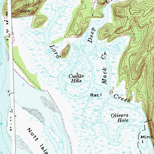 Topographic Map of Coults Hole, CT