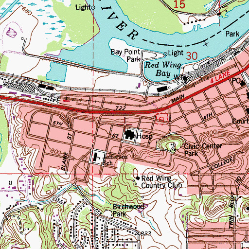 Topographic Map of Red Wing Health Center, MN