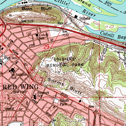 Topographic Map of Red Wing Region Historical Marker, MN
