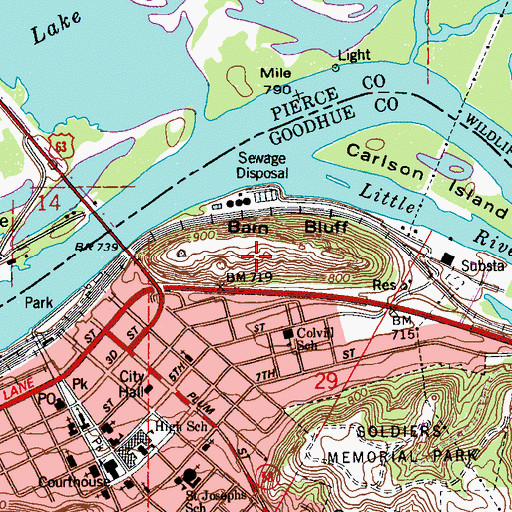 Topographic Map of Barn Bluff Historical Marker, MN