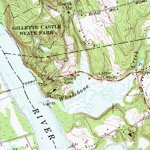 Topographic Map of Cove Cemetery, CT