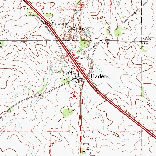 Topographic Map of Hader Post Office (historical), MN