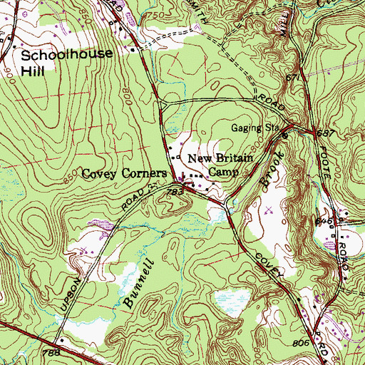 Topographic Map of Covey Corners, CT