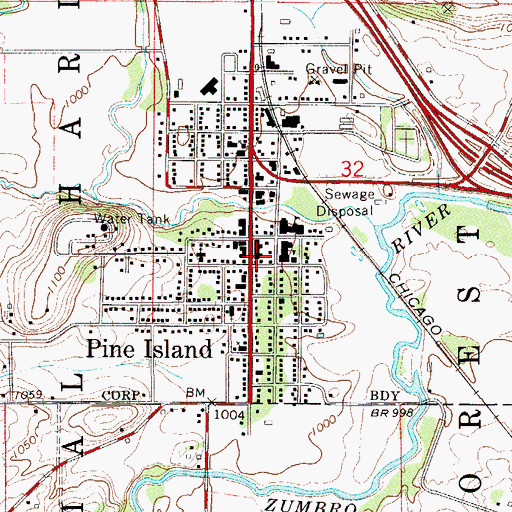 Topographic Map of Pine Island Post Office, MN