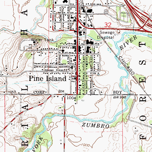 Topographic Map of Pine Island Assembly of God Church, MN