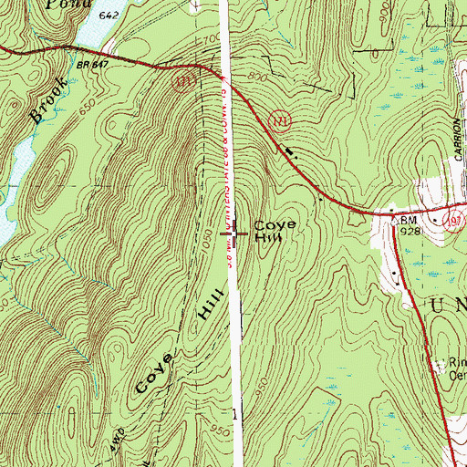 Topographic Map of Coye Hill, CT