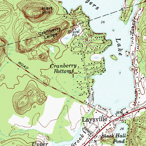 Topographic Map of Cranberry Bottoms, CT